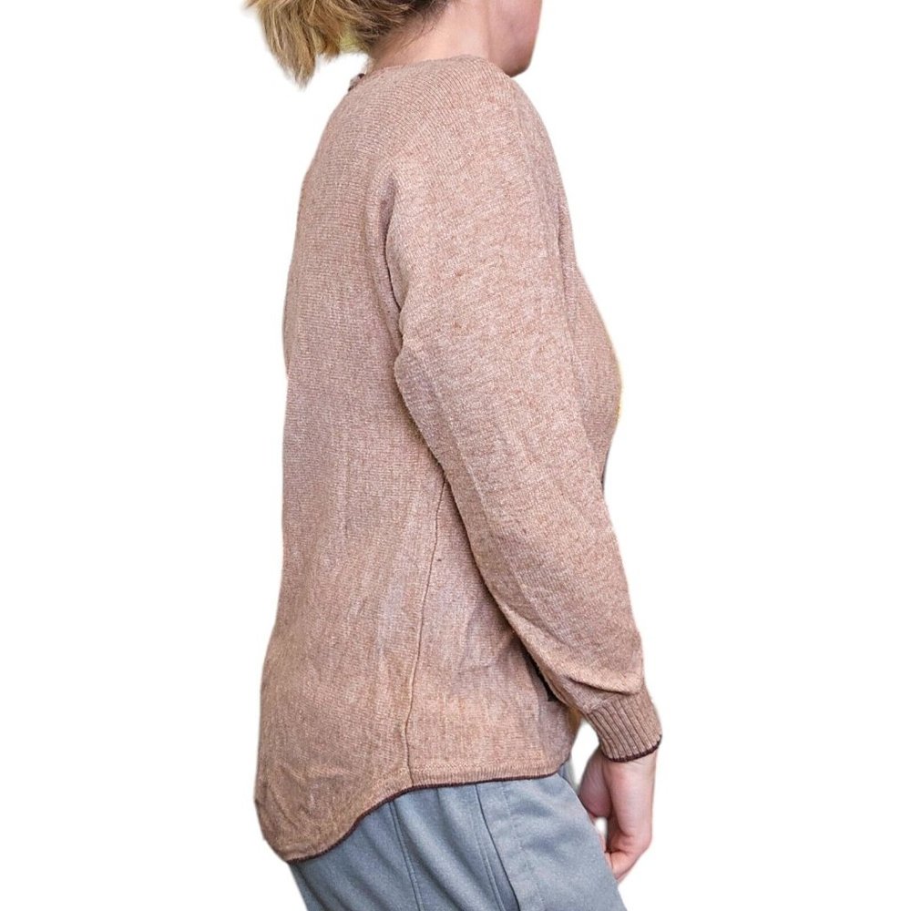 Womens Medium Brunette Portrait Cream Knit Sweater Rear Zipper 3D Embellished - Picture 4 of 13